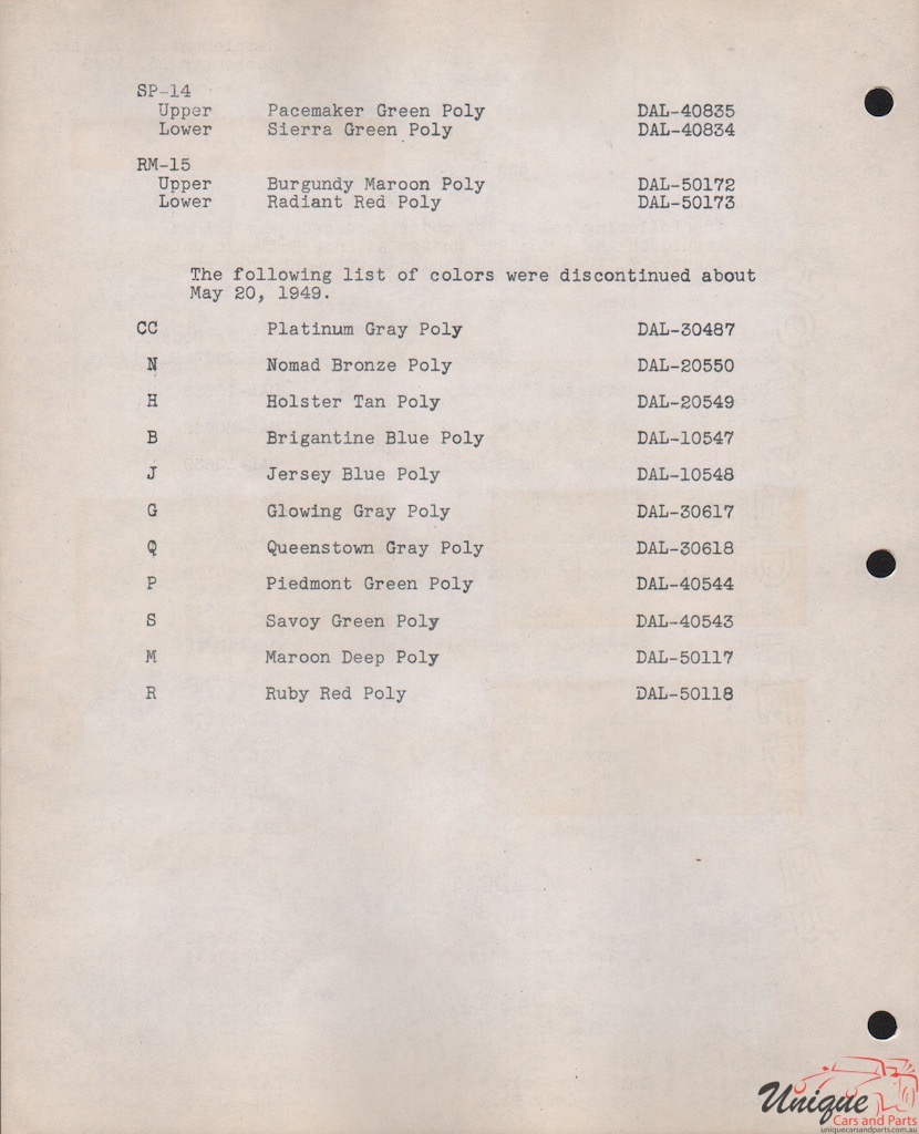 1949 AMC Hudson PPG 2 Paint Charts